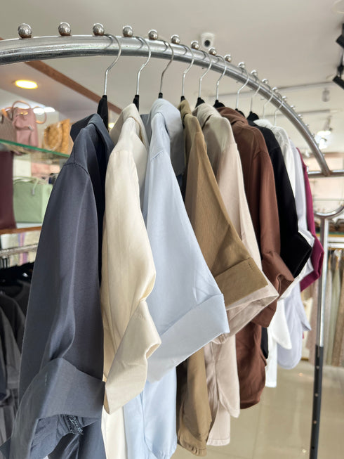 WANWAN Solid Color Crop Shirts